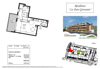 Plan d'un appartement de standing type 2 à vendre à Carqueiranne